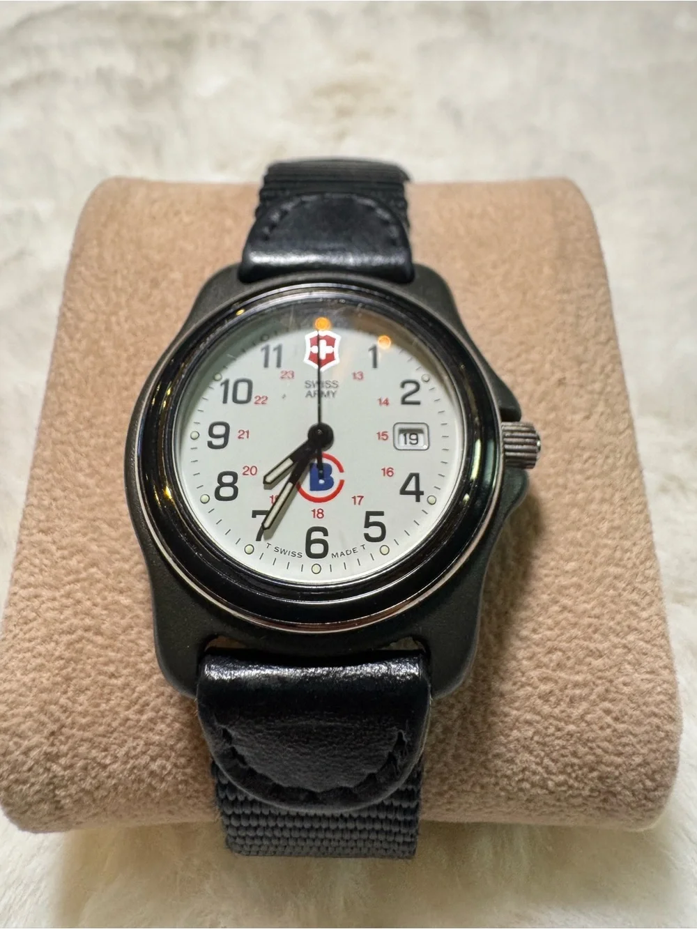 Victorinox White Dial Watch with Black Strap and Red Accents